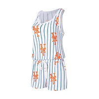 Women's Concepts Sport White New York Mets Reel Pinstripe Knit Romper