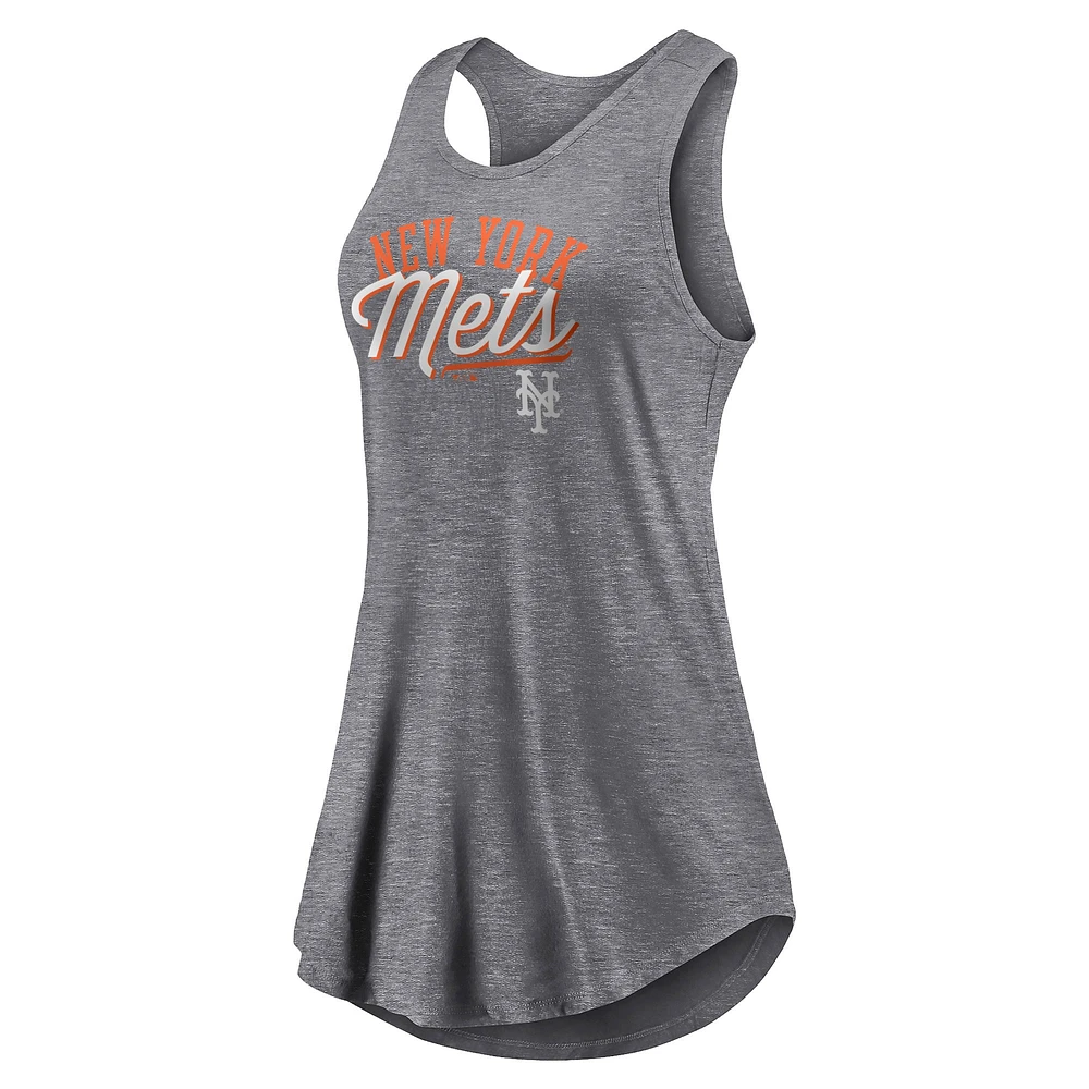 Débardeur à col rond et dos nageur Fanatics pour femmes, gris chiné, New York Mets Simplicity Swing