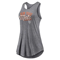 Débardeur à col rond et dos nageur Fanatics pour femmes, gris chiné, New York Mets Simplicity Swing