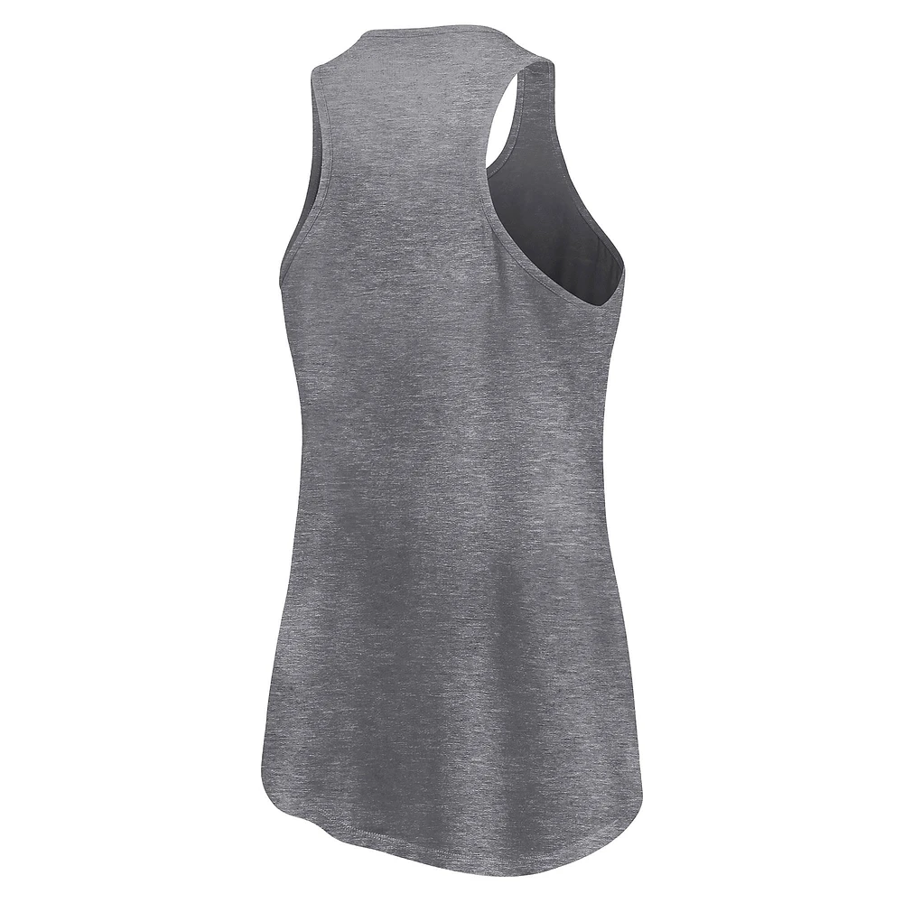 Débardeur à col rond et dos nageur Fanatics pour femmes, gris chiné, New York Mets Simplicity Swing