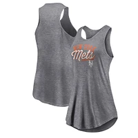 Débardeur à col rond et dos nageur Fanatics pour femmes, gris chiné, New York Mets Simplicity Swing