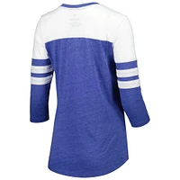 T-shirt à manches 3/4 et col en V Fanatics Heather Royal New York Mets League Leader Tri-Blend pour femmes