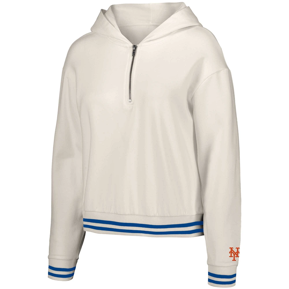 Women's Lusso  White New York Mets Magnolia Tri-Blend Quarter-Zip Hoodie