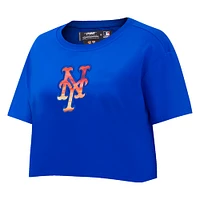 Women's Pro Standard Royal New York Mets Painted Sky Boxy Cropped T-Shirt