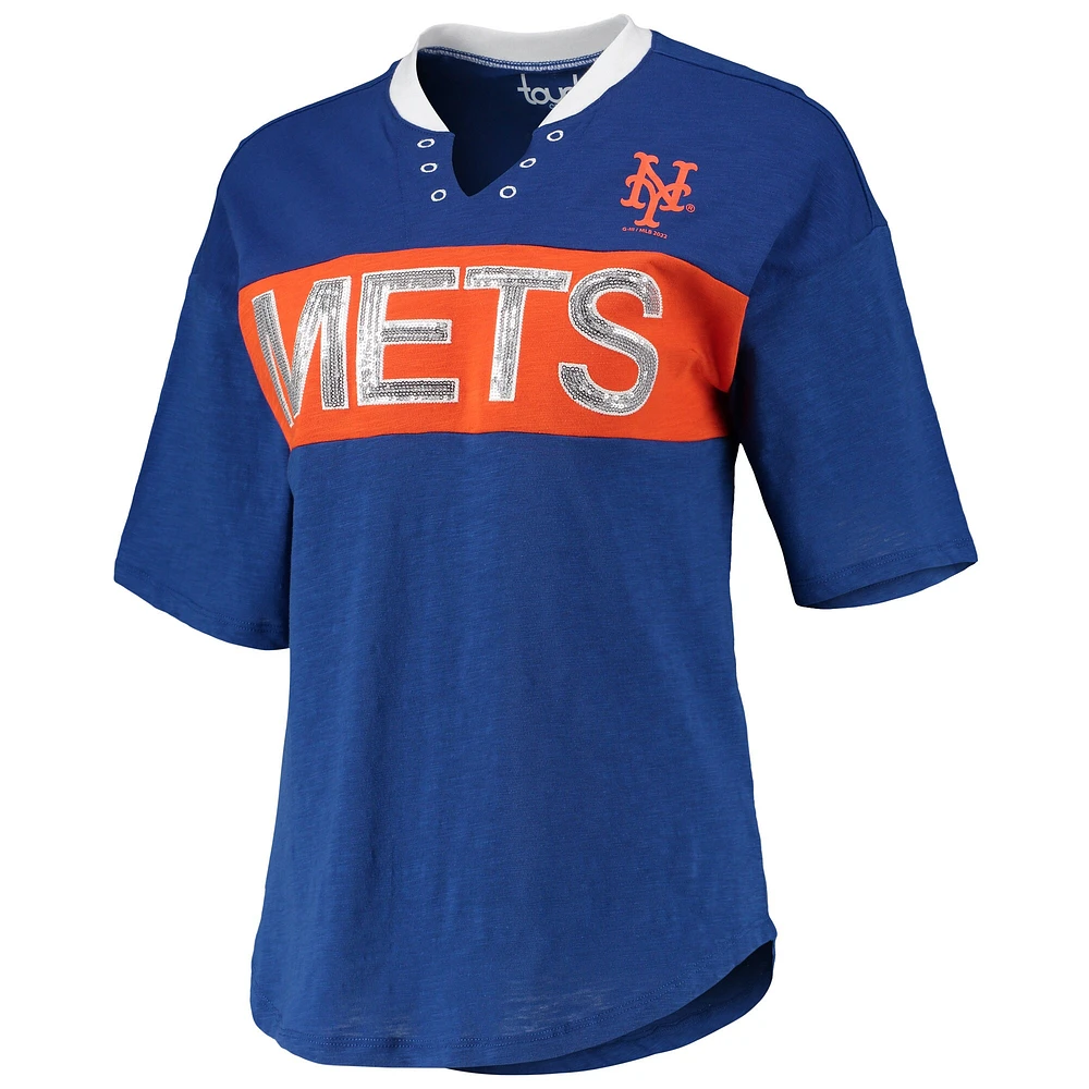 Women's Touch Royal/Orange New York Mets Lead Off Notch Neck T-Shirt