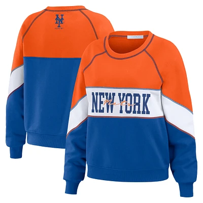 Women's WEAR by Erin Andrews Red/Royal New York Mets Color Block Crew Neck Pullover Sweatshirt
