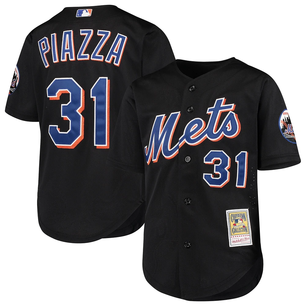 Jeunes Mitchell & Ness Mike Piazza Noir New York Mets Cooperstown Collection Maillot d'entraînement au bâton en maille