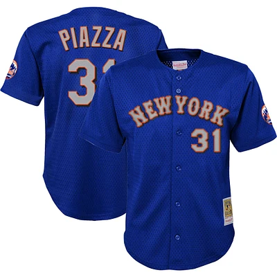 Maillot d'entraînement au bâton en maille pour jeunes Mitchell & Ness Mike Piazza Royal New York Mets Cooperstown Collection