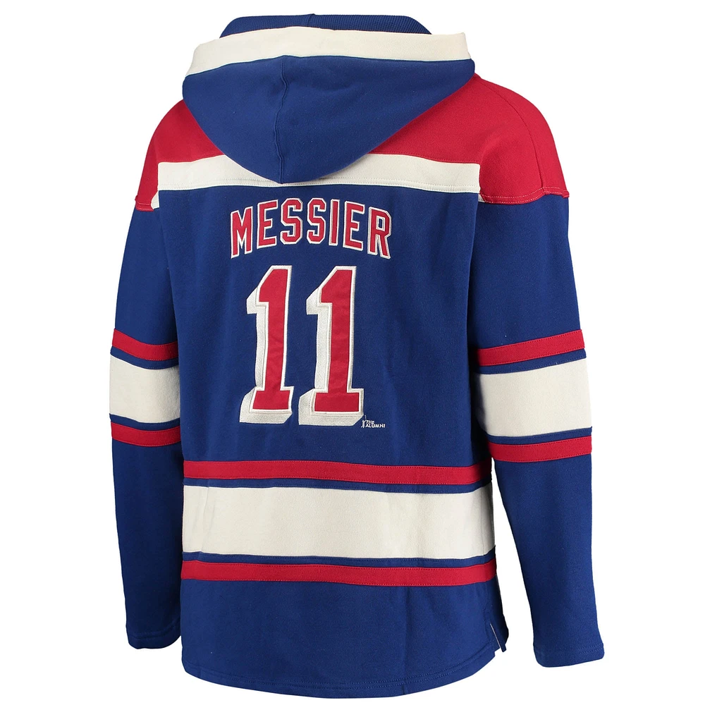 Men's '47 Mark Messier Blue New York Rangers Retired Player Name & Number Lacer Pullover Hoodie