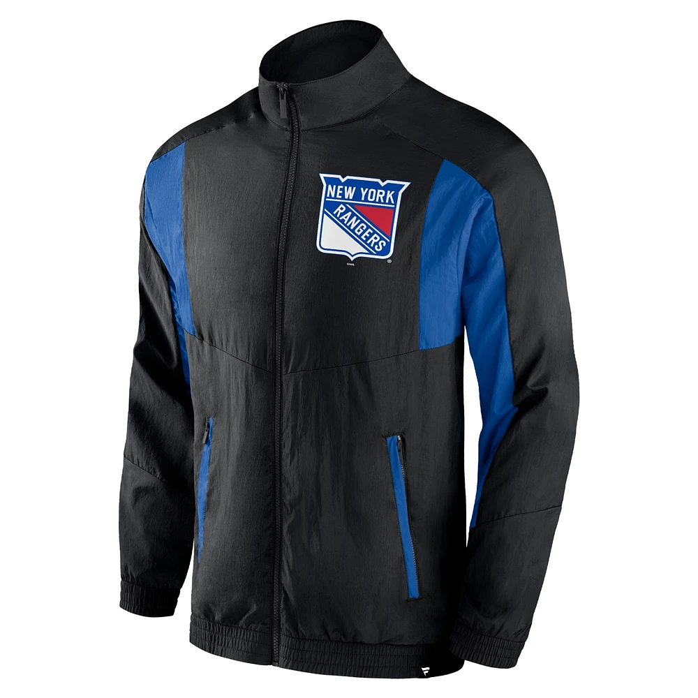 Men's Black New York Rangers Step Up Crinkle Raglan Full-Zip Windbreaker Jacket
