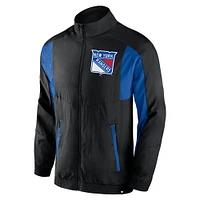 Men's Black New York Rangers Step Up Crinkle Raglan Full-Zip Windbreaker Jacket