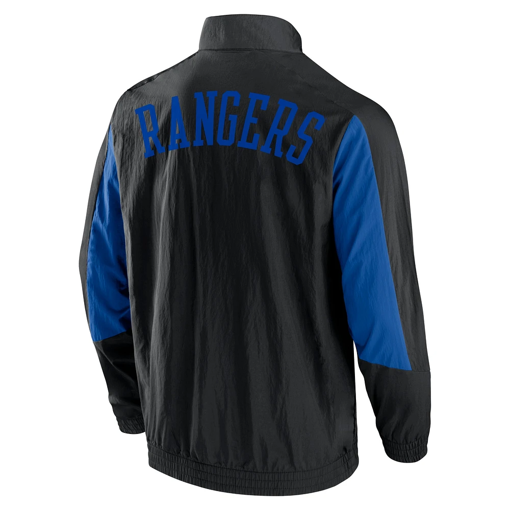 Men's Black New York Rangers Step Up Crinkle Raglan Full-Zip Windbreaker Jacket
