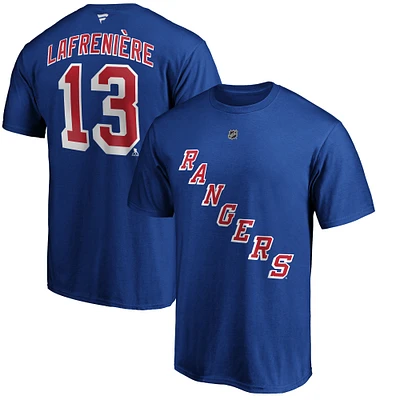 T-shirt bleu avec nom et numéro authentiques des Rangers de New York Fanatics Alexis Lafrenière pour hommes