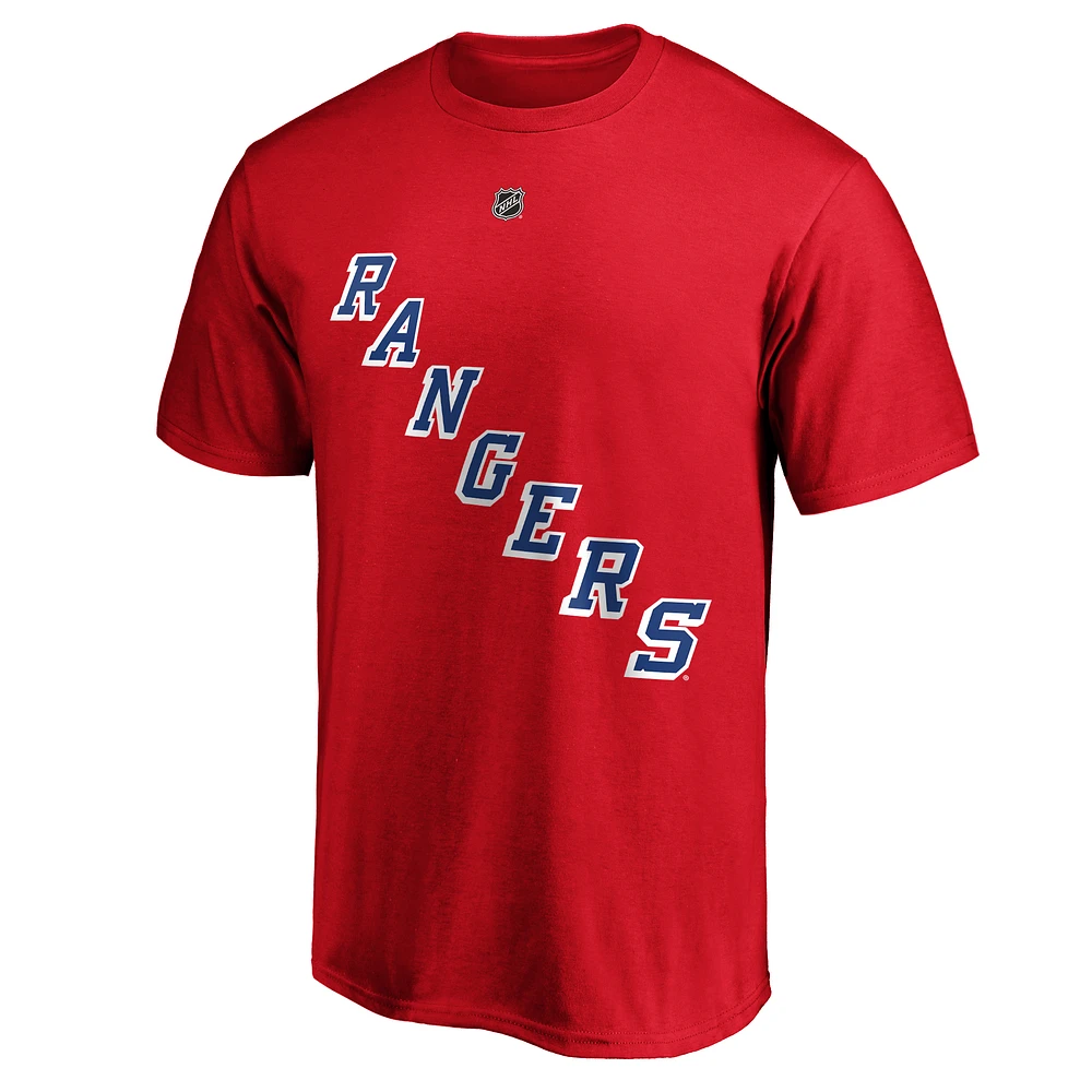 T-shirt rouge avec nom et numéro Fanatics Alexis Lafrenière des Rangers de New York pour hommes