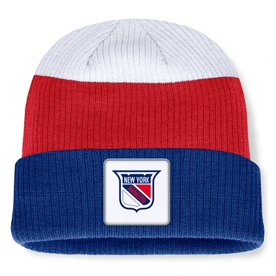 Men's Fanatics  Blue/Red New York Rangers Heritage Showboat Color-Block Cuffed Knit Hat