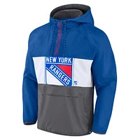 Veste à capuche demi-zip Fanatics Blue New York Rangers Flagrant Foul Anorak Raglan pour hommes