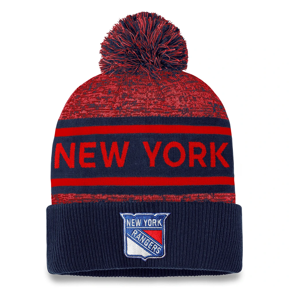 Men's Fanatics  Navy/Red New York Rangers Authentic Pro Cuffed Knit Hat with Pom