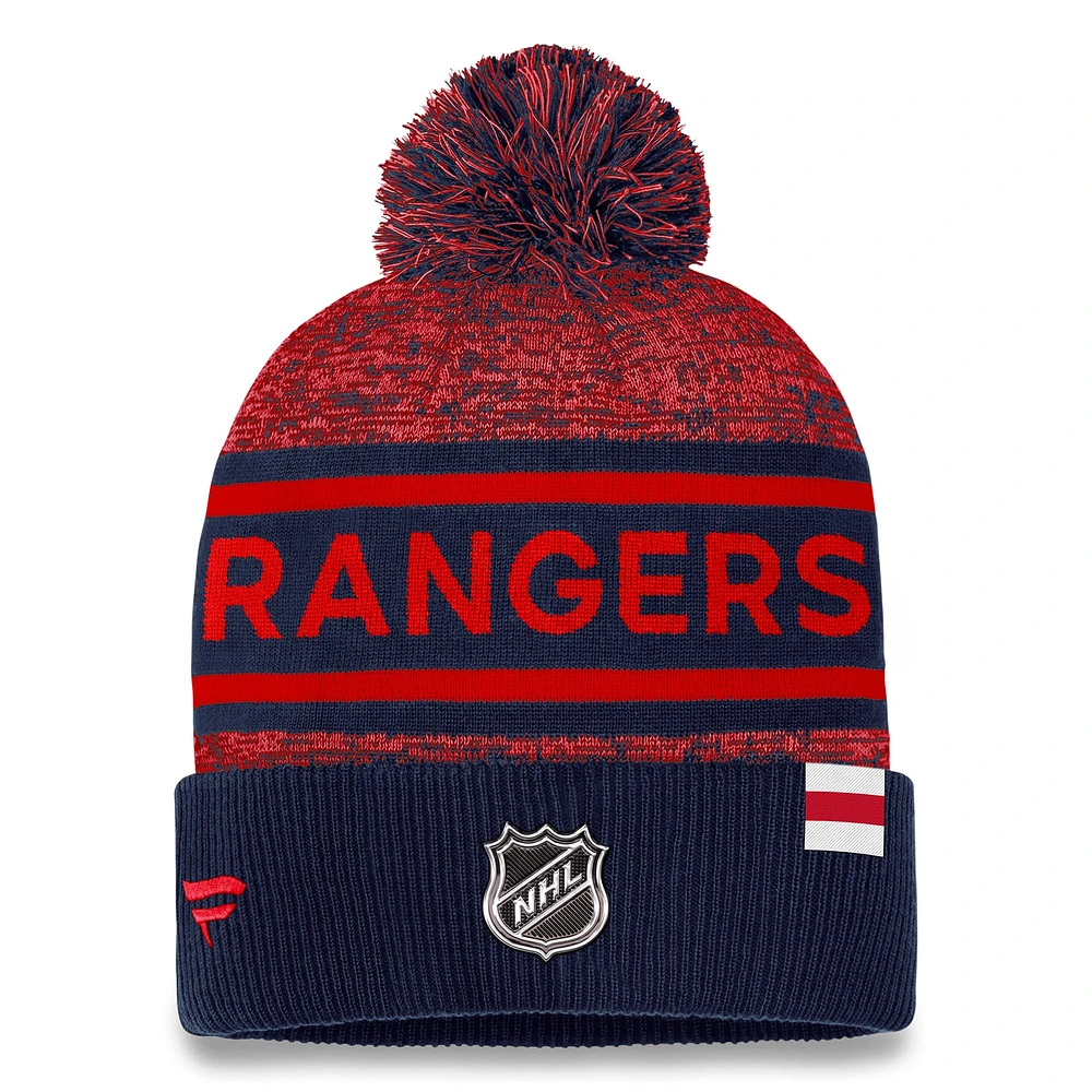 Men's Fanatics  Navy/Red New York Rangers Authentic Pro Cuffed Knit Hat with Pom