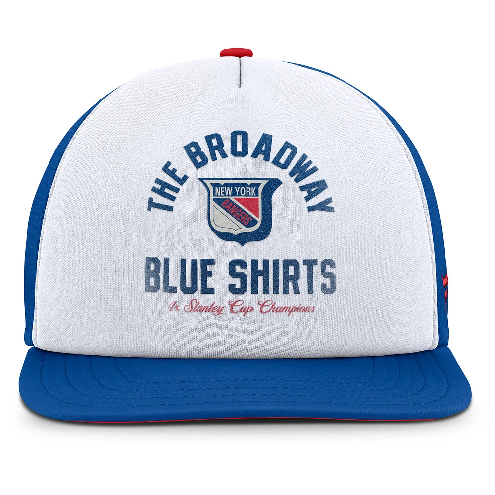 Men's Fanatics White/Royal New York Rangers Decades Collection Foam Front Snapback Hat