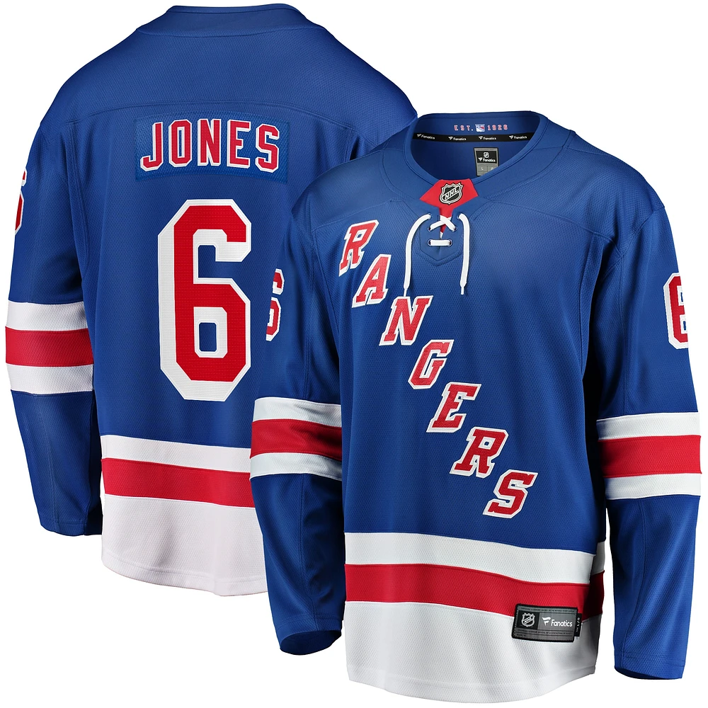 Fanatics pour hommes Zac Jones bleu New York Rangers Home Premier Breakaway Player - Maillot