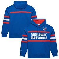 Sweat à capuche bleu Mitchell & Ness avec slogan de l'entraîneur-chef des Rangers New York pour homme