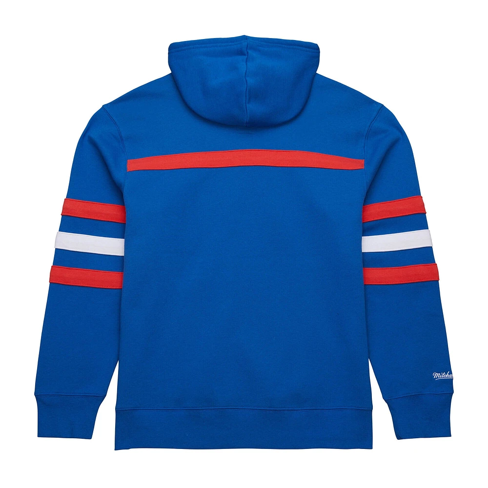 Sweat à capuche bleu Mitchell & Ness avec slogan de l'entraîneur-chef des Rangers New York pour homme