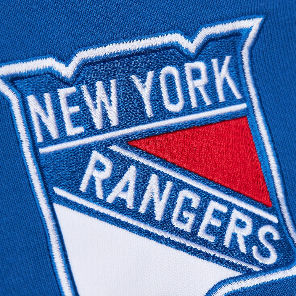 Sweat à capuche bleu Mitchell & Ness avec slogan de l'entraîneur-chef des Rangers New York pour homme