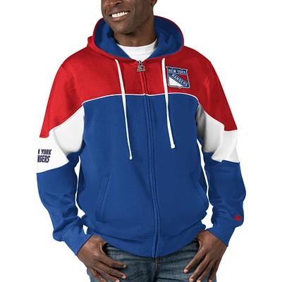Sweat à capuche entièrement zippé Starter bleu/rouge New York Rangers Power Forward pour hommes