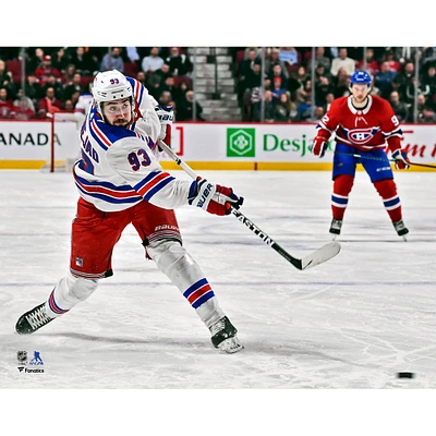 Mika Zibanejad New York Rangers Unsigned White Jersey Shooting Photograph