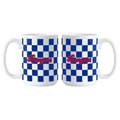 Lot de 2 tasses à motif de damier de 15 oz avec inscription en anglais des Rangers de New York