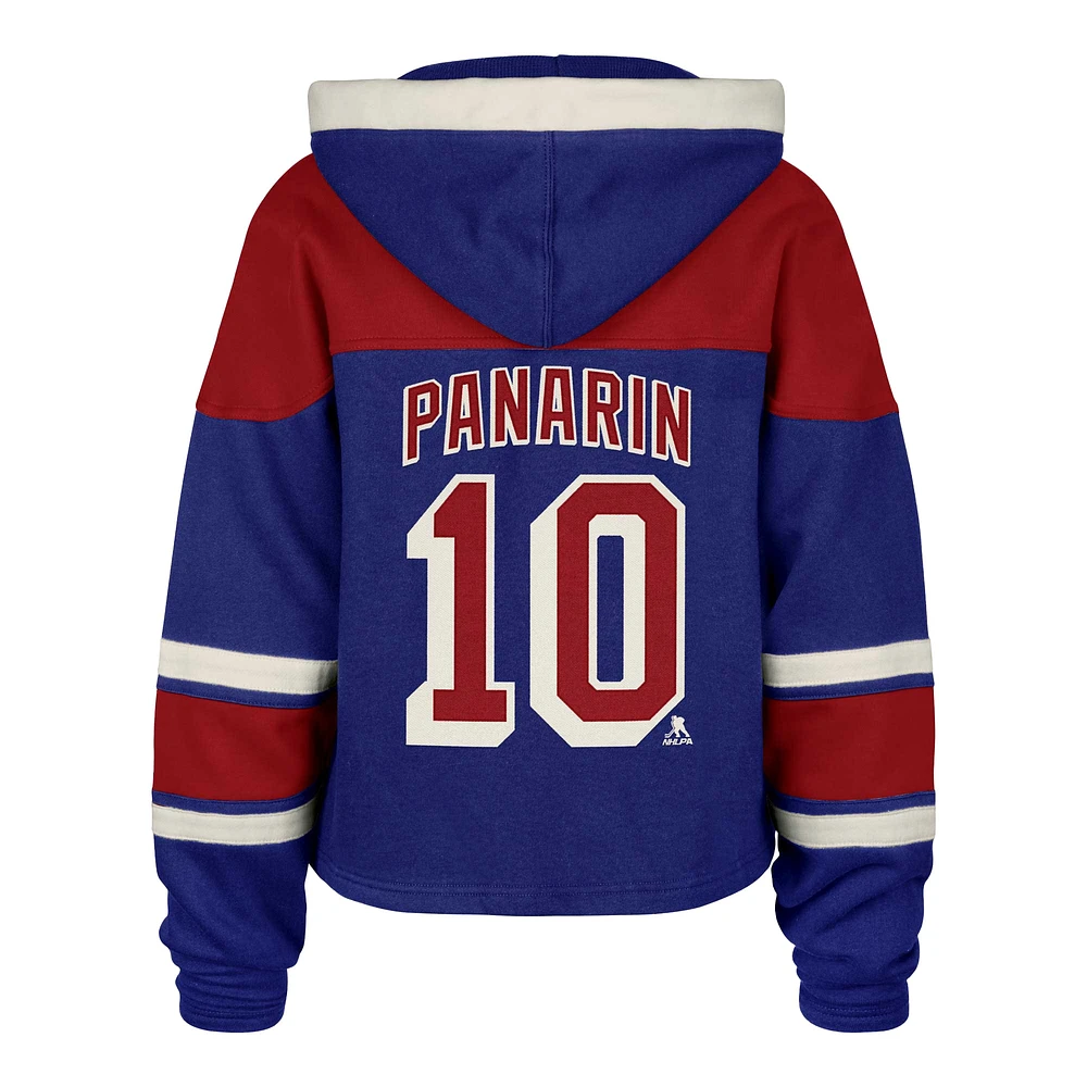 Women's '47 Artemi Panarin Blue New York Rangers Superior Lacer Cropped Pullover Hoodie
