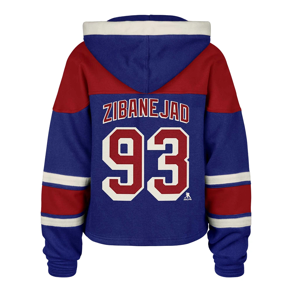 Women's '47 Mika Zibanejad Blue New York Rangers Superior Lacer Cropped Pullover Hoodie