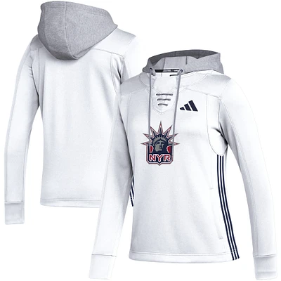 Sweat à capuche adidas New York Rangers Refresh Skate Lace AEROREADY pour femme blanc