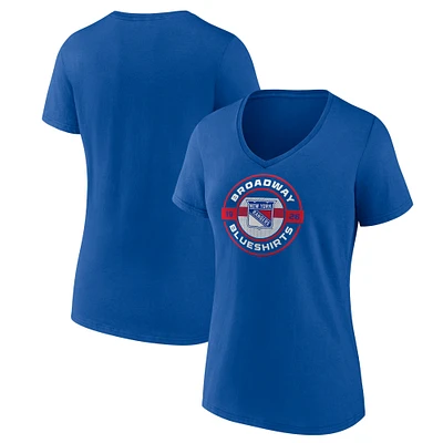 T-shirt bleu A col en V Fanatics pour femmes des Rangers de New York Local