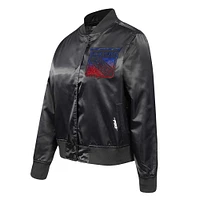 Women's Pro Standard  Black New York Rangers Rhinestone Jewels Satin Full-Snap Jacket