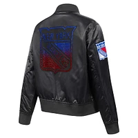 Women's Pro Standard  Black New York Rangers Rhinestone Jewels Satin Full-Snap Jacket