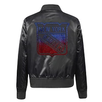 Women's Pro Standard  Black New York Rangers Rhinestone Jewels Satin Full-Snap Jacket