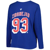 Women's Profile Mika Zibanejad Blue New York Rangers Plus Distressed Printed Name & Number Long Sleeve T-Shirt