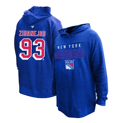 Profil femme Mika Zibanejad Sweat à capuche thermique bleu New York Rangers grande taille avec nom et numéro