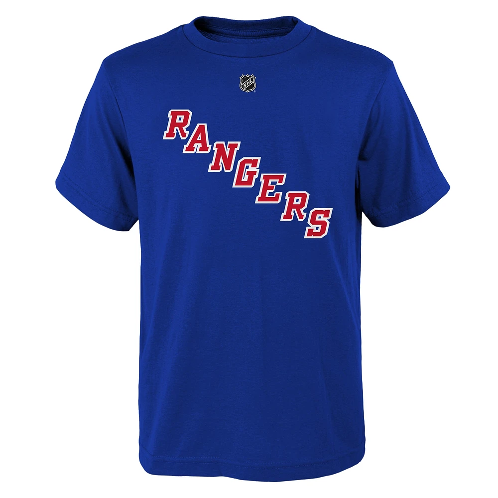 T-shirt bleu avec nom et numéro de joueur des Rangers New York Alexis Lafrenière pour jeunes
