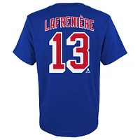 T-shirt bleu avec nom et numéro de joueur des Rangers New York Alexis Lafrenière pour jeunes