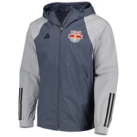 Men's adidas Charcoal New York Red Bulls All-Weather Raglan Hoodie Full-Zip Jacket