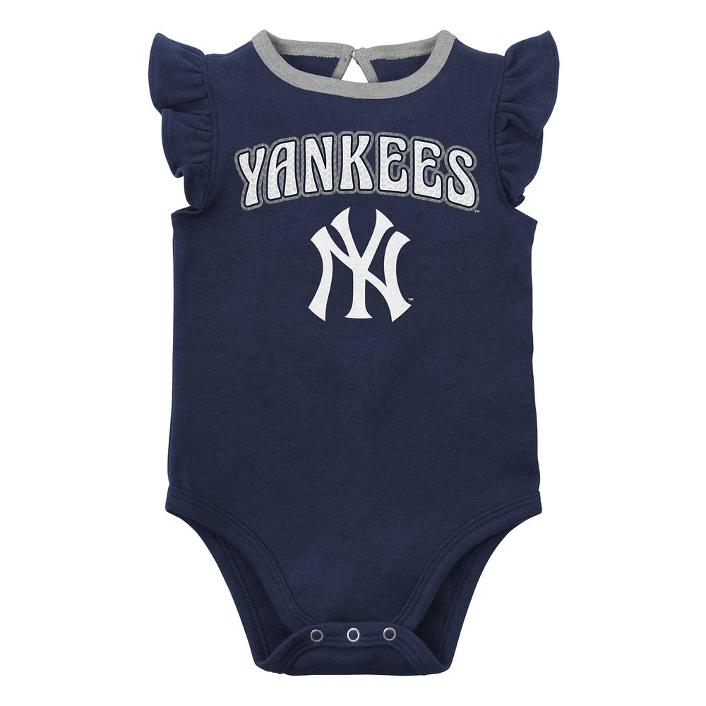Girls Newborn & Infant Navy/Heather Gray New York Yankees Little Fan Two-Pack Bodysuit Set