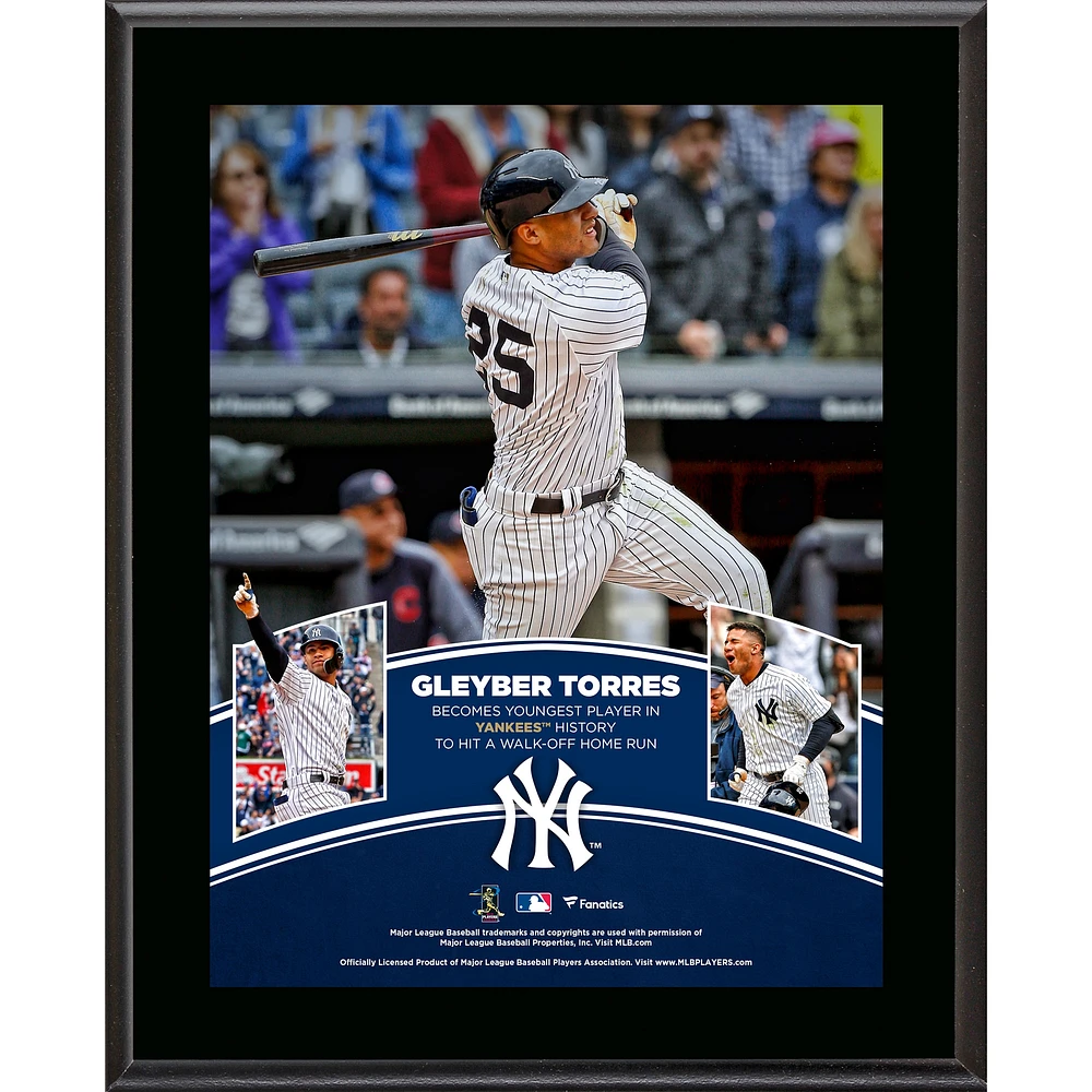 Gleyber Torres New York Yankees 10.5" x 13" Youngest Player to Hit a Walk-Off Home Run in Yankees History Sublimated Plaque