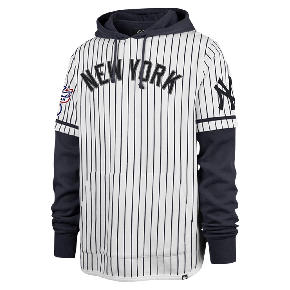 Men's '47 White New York Yankees Cooperstown Collection Pinstripe Double Header Shortstop Pullover Hoodie