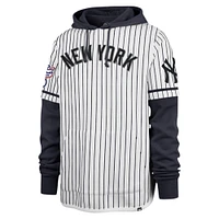 Men's '47 White New York Yankees Cooperstown Collection Pinstripe Double Header Shortstop Pullover Hoodie