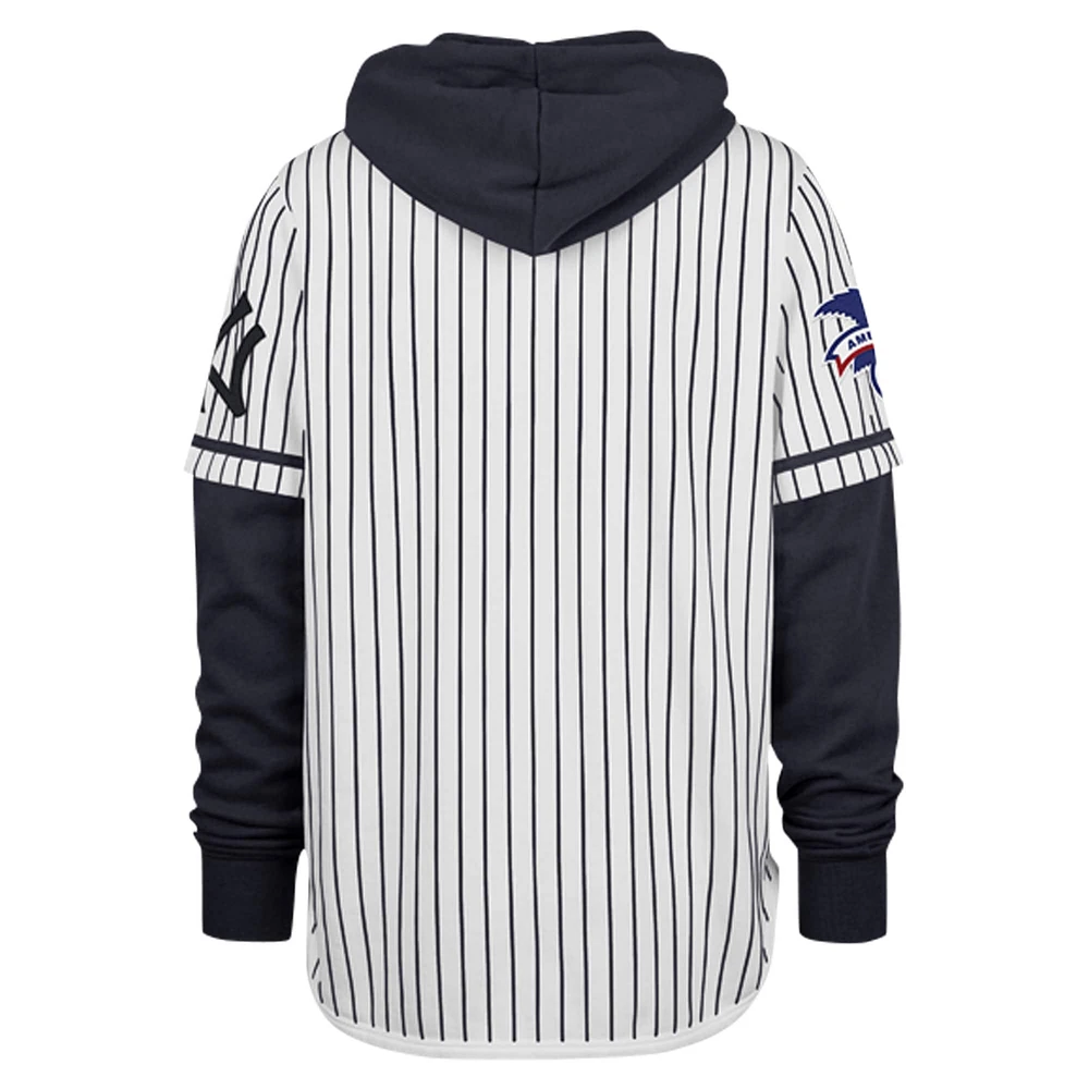 Men's '47 White New York Yankees Cooperstown Collection Pinstripe Double Header Shortstop Pullover Hoodie