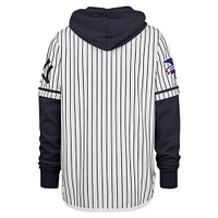 Men's '47 White New York Yankees Cooperstown Collection Pinstripe Double Header Shortstop Pullover Hoodie