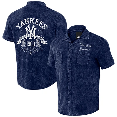 Chemise boutonnée couleur marine en denim de la collection Darius Rucker pour hommes par Fanatics New York Yankees