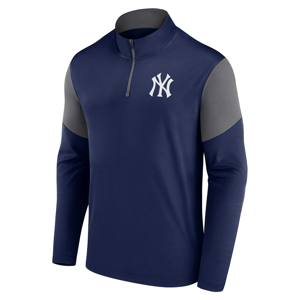 Men's Fanatics Navy New York Yankees Logo Quarter-Zip Top